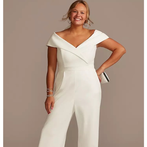David's Bridal Cream Wide Leg Jumpsuit - Picture 5 of 9